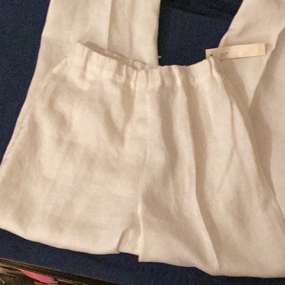 NWT LISBETH white elastic waist band flat front linen pants # S. - Picture 3 of 11